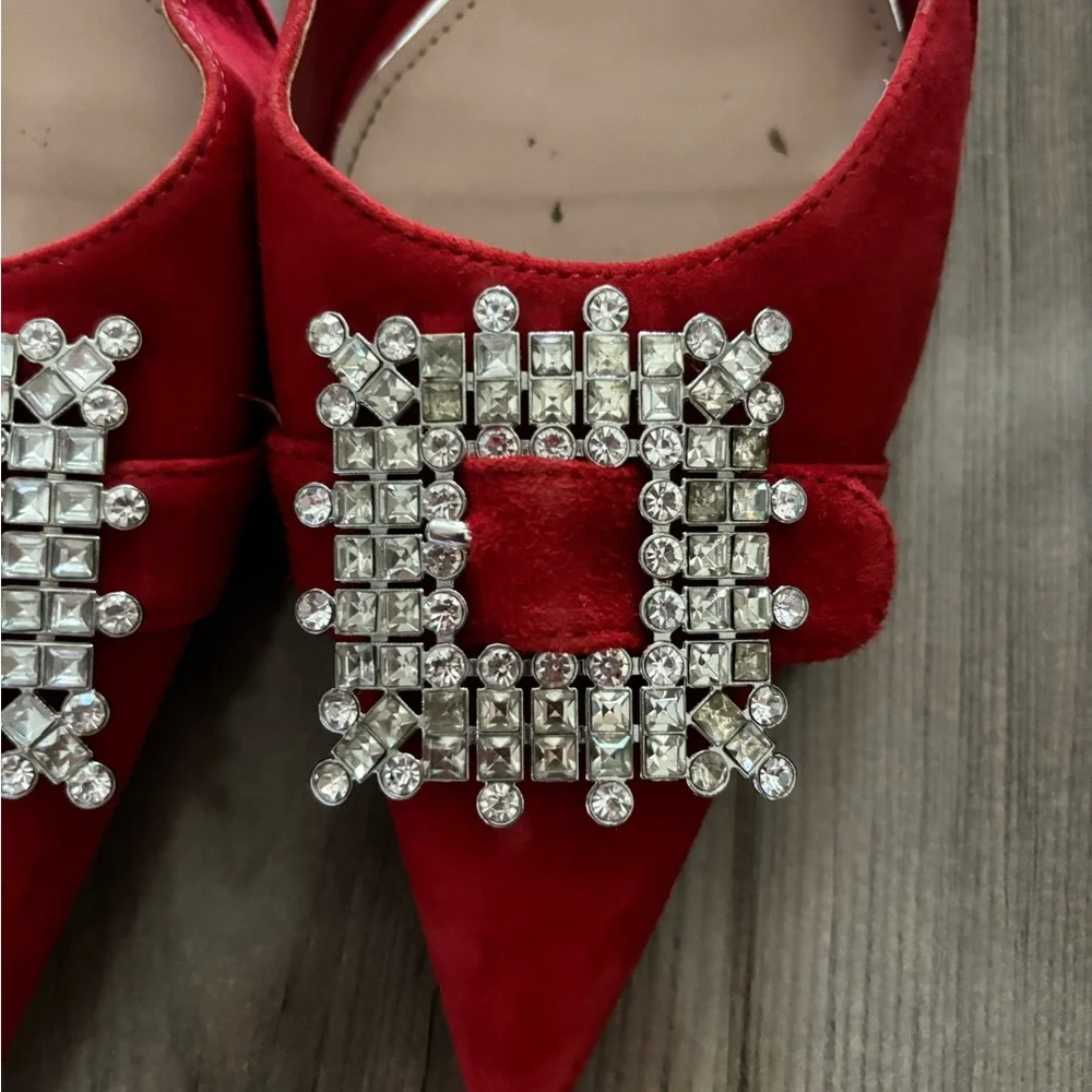 WORN TWICE - ZARA RED SPARKLE KITTEN HEEL - Picture 5 of 11